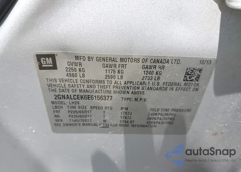 2014 Chevrolet Equinox 2Lt from USA, damaged, VIN 2GNALCEK6E6156377